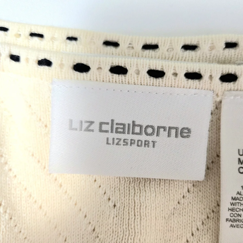 Liz Claiborne, Sweater twin-set. Off White/black. Large - Picture 15 of 15